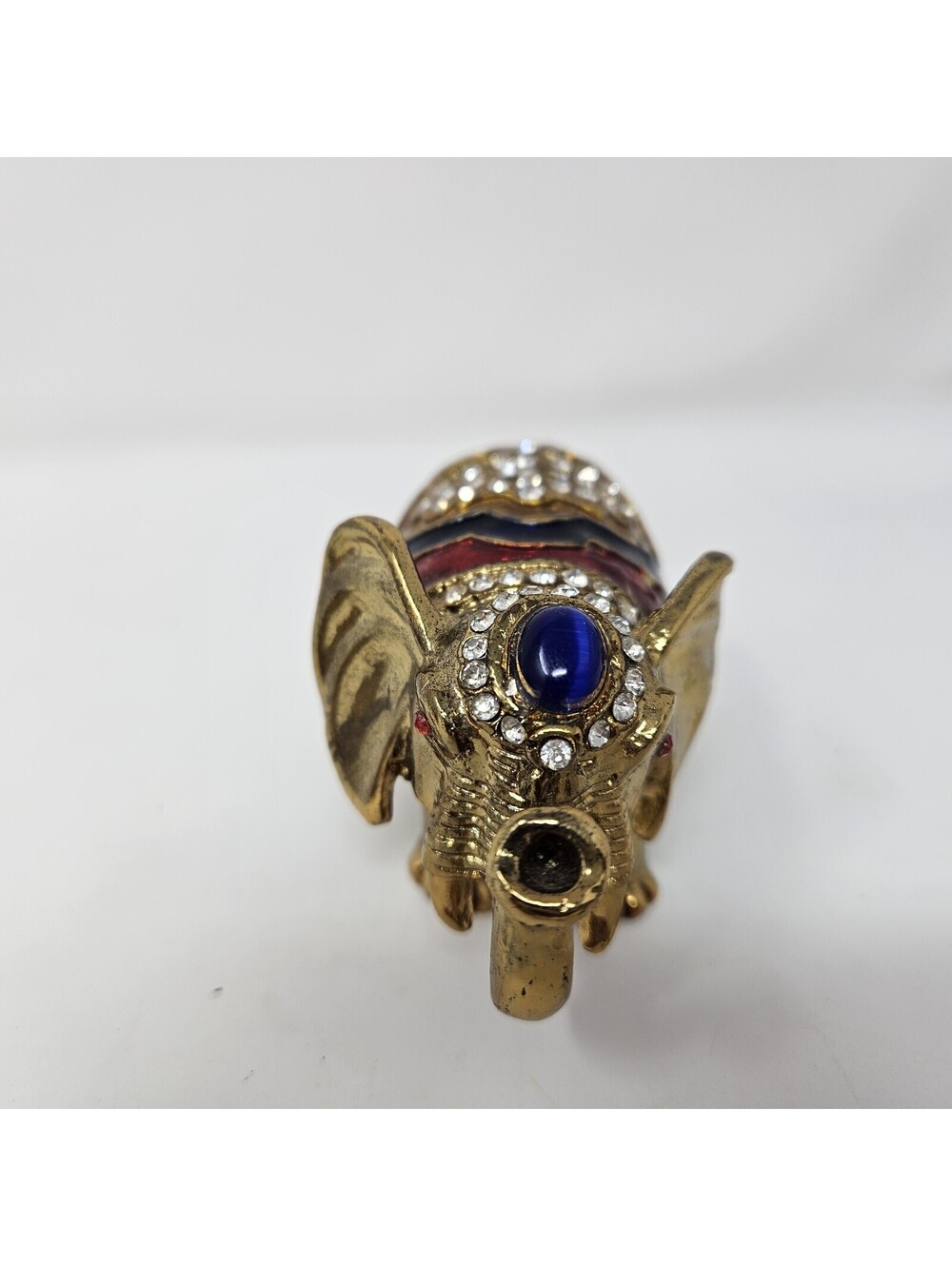 Jeweled Elephant Hinged Trinket Box Set 3 Gold Tone Rhinestones 4th Trunk Broken - Picture 3 of 16